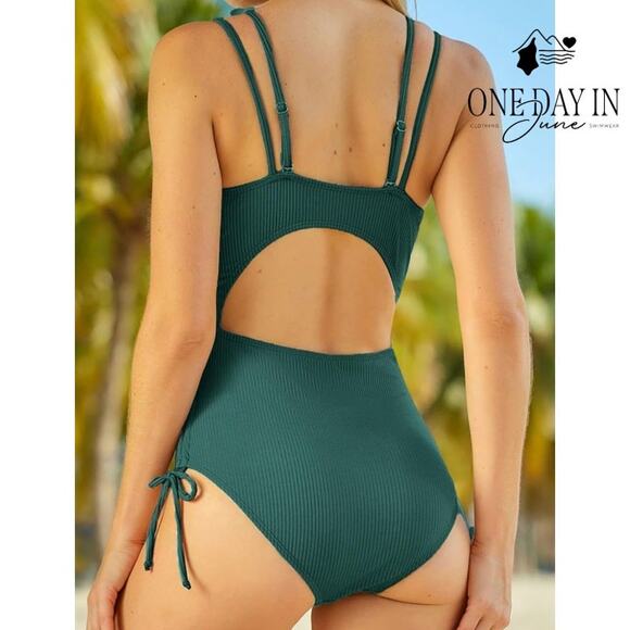 Aleumdr Ribbed Tummy Control One Piece Swimsuit Size M - Picture 2 of 6